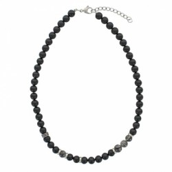 Collier acier Onyx et Quartz