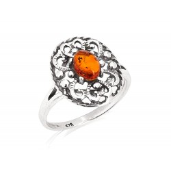 Bague argent Ambre cognac