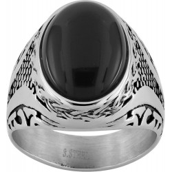 Bague acier agate noire